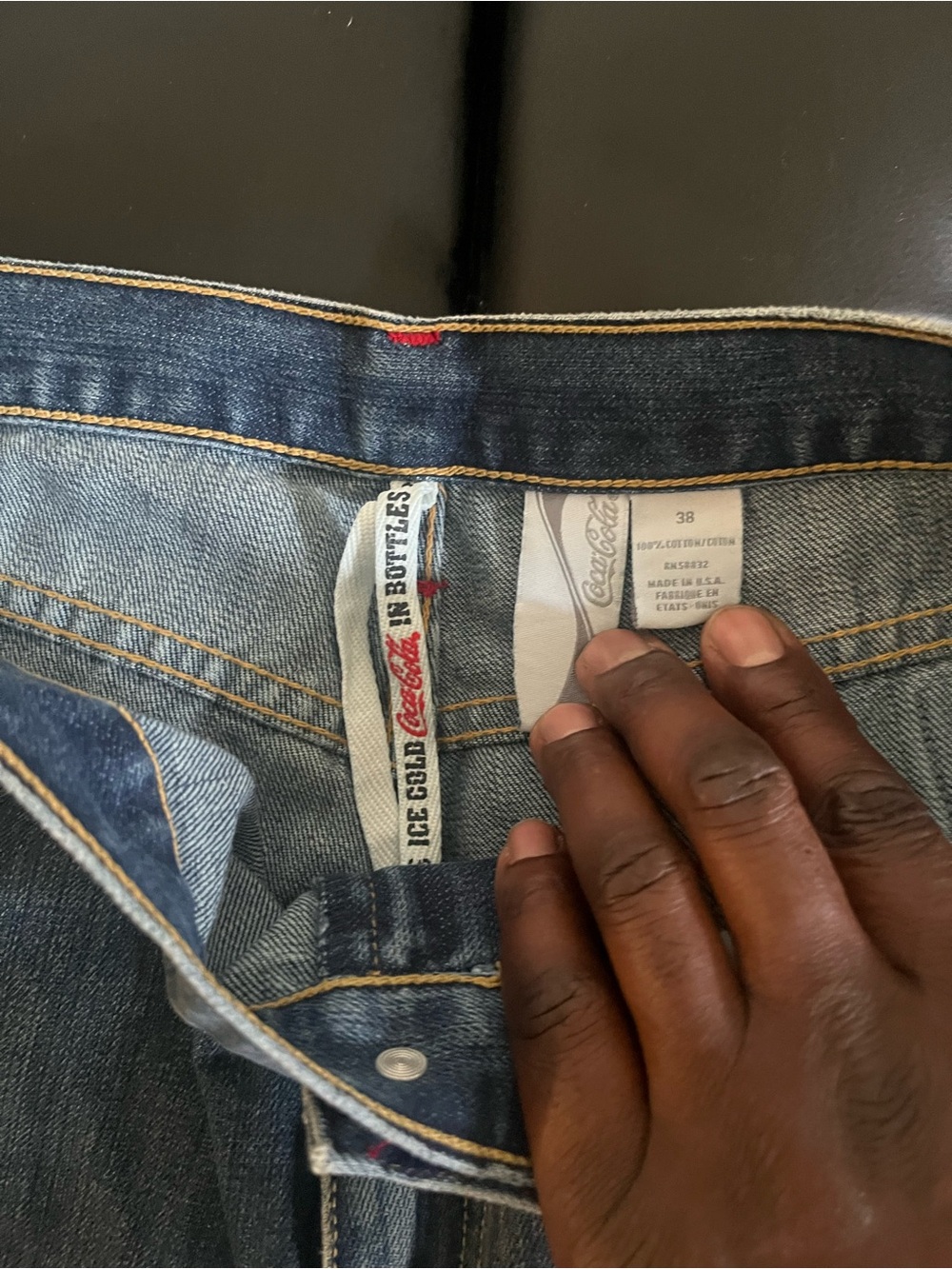 Coca Cola Men's Bootcut Denim Jeans in Dark Blue with Red Accent